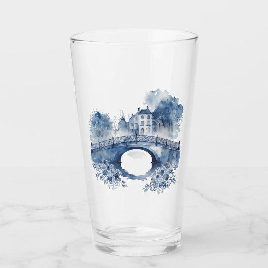 Blau-Weiß-Delft-Landschaft Glas (Vorderseite)