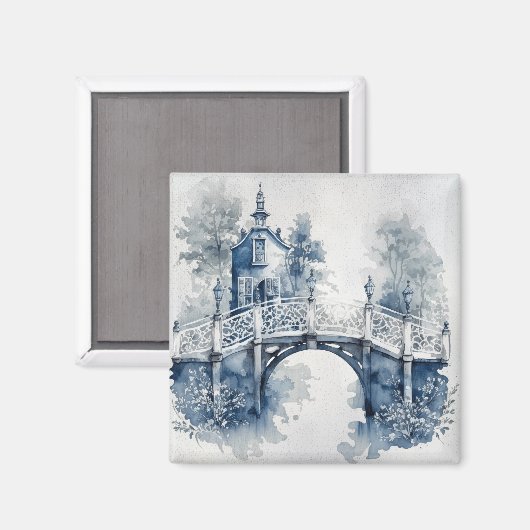 Blau-Weiß-Delft-Landschaft Magnet (Vorderseite/Rückseite)