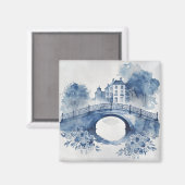 Blau-Weiß-Delft-Landschaft Magnet (Vorderseite/Rückseite)