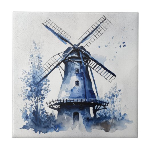 Blau-weiß Delft-Landschaft mit Windmühle Fliese (Vorderseite)