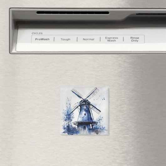 Blau-weiß Delft-Landschaft mit Windmühle Magnet (In Situ (Geschirrspüler))