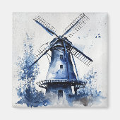 Blau-weiß Delft-Landschaft mit Windmühle Magnet (Vorne)