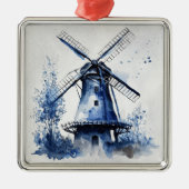 Blau-weiß Delft-Landschaft mit Windmühle Ornament Aus Metall (Vorne)