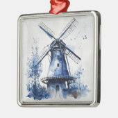 Blau-weiß Delft-Landschaft mit Windmühle Ornament Aus Metall (Links)