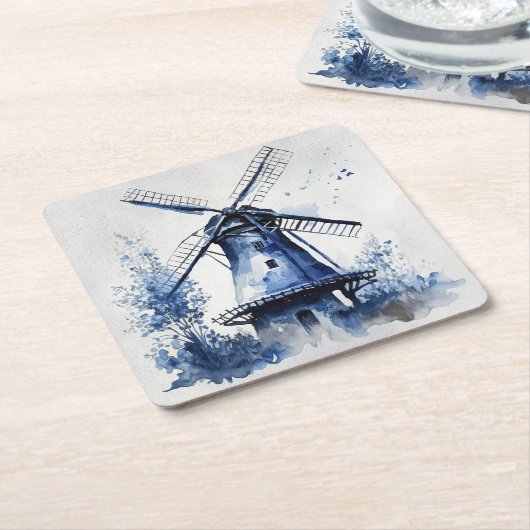 Blau-weiß Delft-Landschaft mit Windmühle Rechteckiger Pappuntersetzer (angewinkelt)