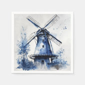 Blau-weiß Delft-Landschaft mit Windmühle Serviette (Vorderseite)