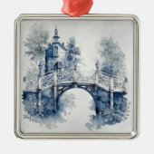 Blau-Weiß-Delft-Landschaft Ornament Aus Metall (Vorne)