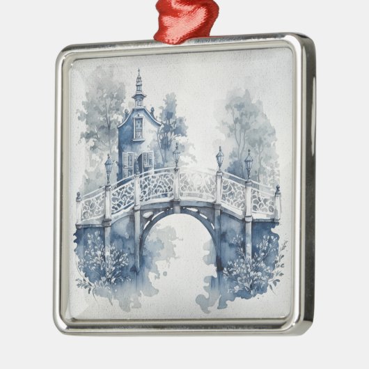 Blau-Weiß-Delft-Landschaft Ornament Aus Metall (Links)