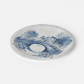 Blau-Weiß-Delft-Landschaft Pappteller (Schrägansicht)