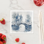 Blau-Weiß-Delft-Landschaft Serviette (Beispiel)