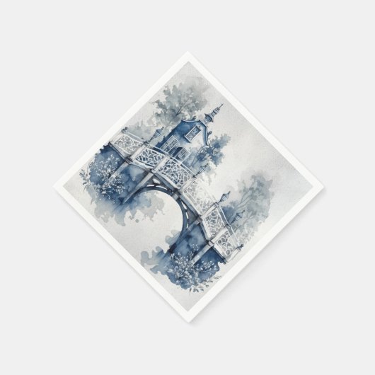 Blau-Weiß-Delft-Landschaft Serviette (Ecke)