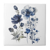 Blau-weiß Delft-Stil mit Wildblumen Fliese (Vorderseite)
