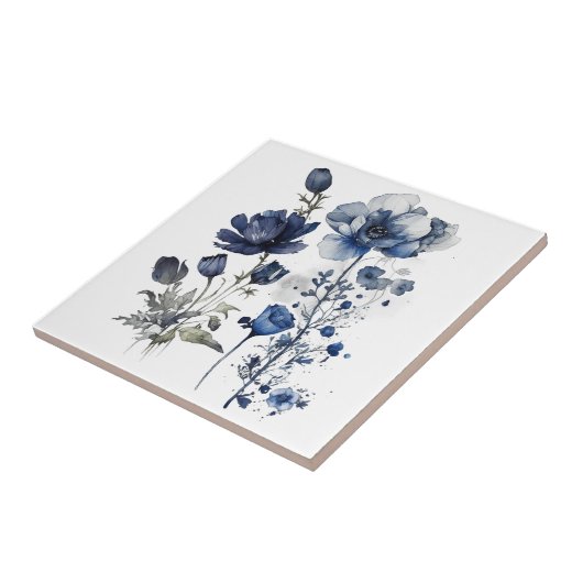 Blau-weiß Delft-Stil mit Wildblumen Fliese (Seite)