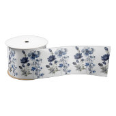 Blau-weiß Delft-Stil mit Wildblumen Satinband (Spule)