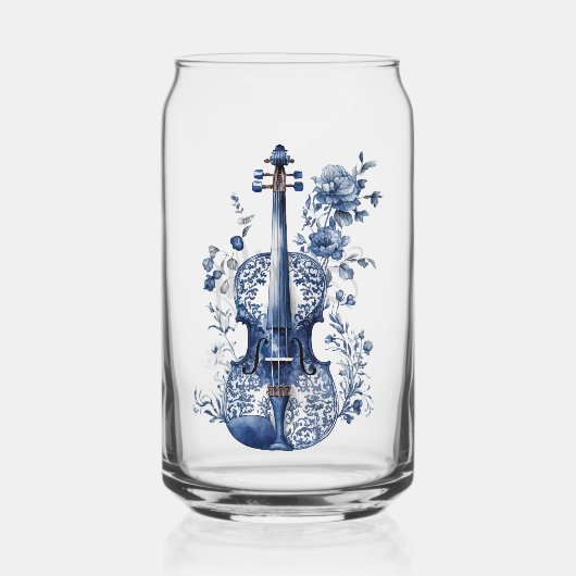 Blau-Weiß-Delft-Stil-Violine mit Blume Dosenglas (Vorderseite)