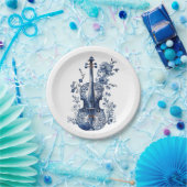 Blau-Weiß-Delft-Stil-Violine mit Blume Pappteller (Party)