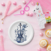 Blau-Weiß-Delft-Stil-Violine mit Blume Pappteller (Party)