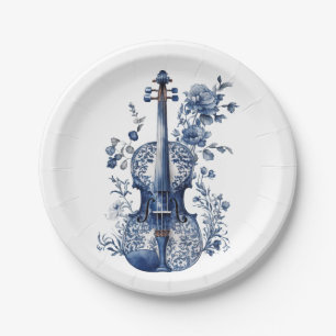 Blau-Weiß-Delft-Stil-Violine mit Blume Pappteller