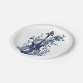 Blau-Weiß-Delft-Stil-Violine mit Blume Pappteller (Schrägansicht)