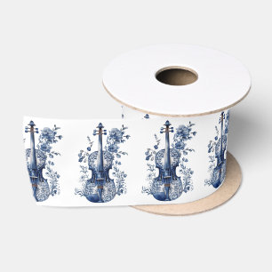 Blau-Weiß-Delft-Stil-Violine mit Blume Satinband