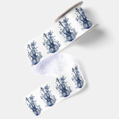 Blau-Weiß-Delft-Stil-Violine mit Blume Satinband (Rückseite)