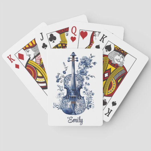 Blau-Weiß-Delft-Stil-Violine mit Blume Spielkarten (Rückseite)