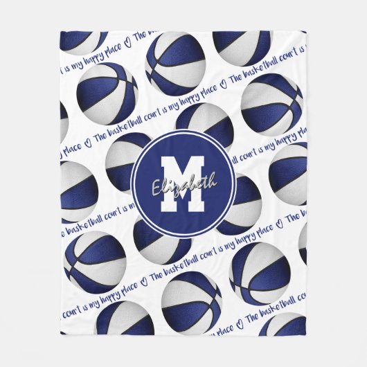 Blau weiß Der Basketballplatz ist mein glücklicher Fleecedecke (Vorderseite)