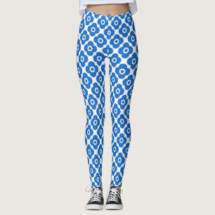 Blau-weiß einfaches florales Muster retro floral Leggings