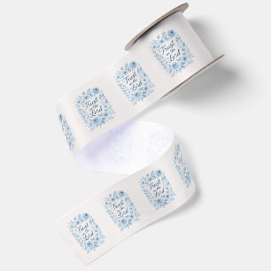 Blau, Weiß, Elfenbein Blumen Aufmunternde Schrift Satinband