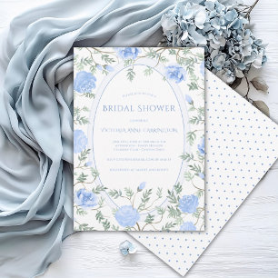 Blau & Weiß Floral Vintage Brautschmaus Einladung