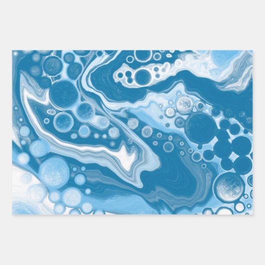 Blau-Weiß-Flüssigkeits-Marmor Geschenkpapier Set (Vorderseite)