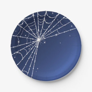Blau-weiß funkelndes Diamantspinnennetz Pappteller