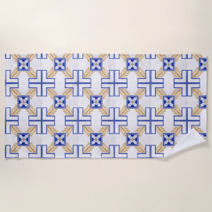 Blau Weiß Gelb Azulejo Portugiesische Fliesen Must Strandtuch