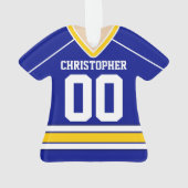 Blau/Weiß/Gelb Custom Hockey Jersey Ornament (Rückseite)