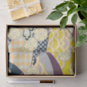 Blau Weiß Gelb Japanischer Kimono Blumendekoupage Seidenpapier (Geschenk)