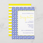Blau, weiß, gelb, Majolika Brautparty Einladung (Vorne/Hinten)
