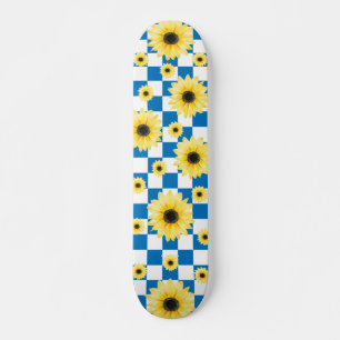 blau-weiß Gelb- und Sonnenblumen Skateboard