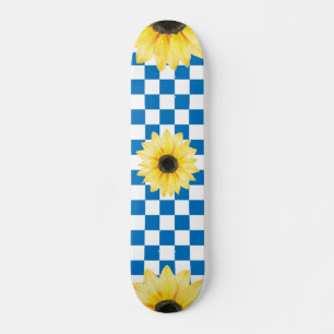 blau-weiß Gelb- und Sonnenblumen Skateboard