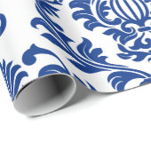 Blau-weiß gemustertes Damastpapier Geschenkpapier (Rolleneckpunkt)