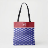 Blau-Weiß Gepunktet Mit Rotem Monogramm Tasche (Vorderseite)