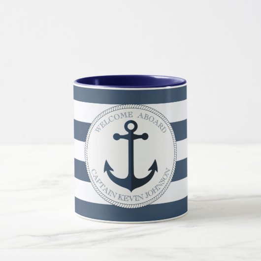 Blau-weiß gestreift mit personalisiertem Anker Tasse (Zentrum)