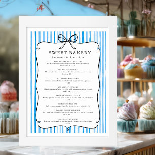 Blau Weiß gestreifte Vintage-Bogen-Preisliste Poster