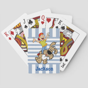 Blau-weiß gestreifter Junge Hund Spielkarten-Deck Spielkarten
