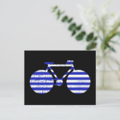 blau-weiß gestreiftes Fahrrad Postkarte (Stehend Vorderseite)