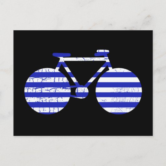 blau-weiß gestreiftes Fahrrad Postkarte (Vorderseite)