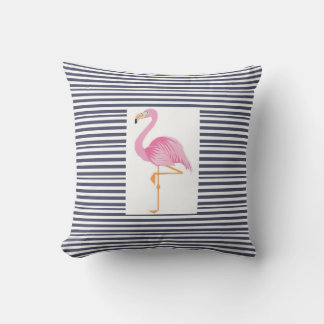 Blau-weiß gestreiftes Flamingo-Kissen Kissen