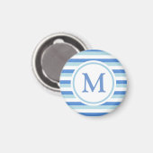 Blau-Weiß gestreiftes Monogramm Magnet (Vorderseite/Rückseite)