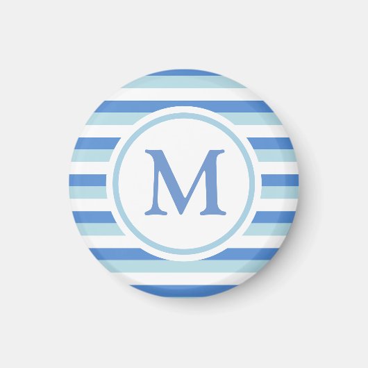 Blau-Weiß gestreiftes Monogramm Magnet (Vorne)