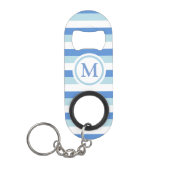 Blau-weiß gestreiftes Monogramm Mini Flaschenöffner (Vorderseite)