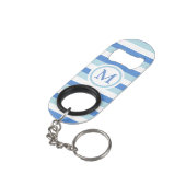 Blau-weiß gestreiftes Monogramm Mini Flaschenöffner (Rückseite Schrägansicht)